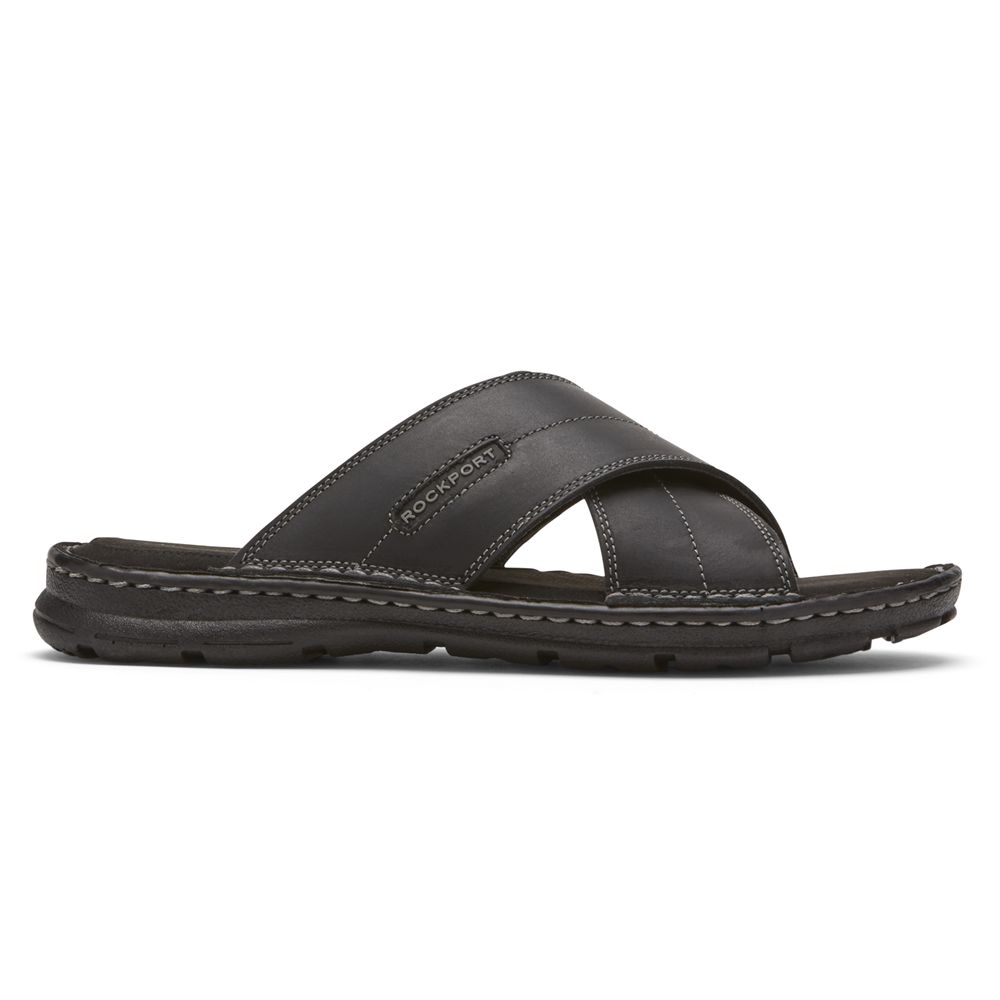 Rockport Men's Darwyn Cross Band Slides - Black - USA (8093IRKLS)